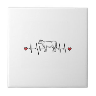 Cow Heartbeat Engraving Style Farm Animal Shirt De Tile