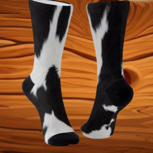 Cow hide Black and White Crew Socks