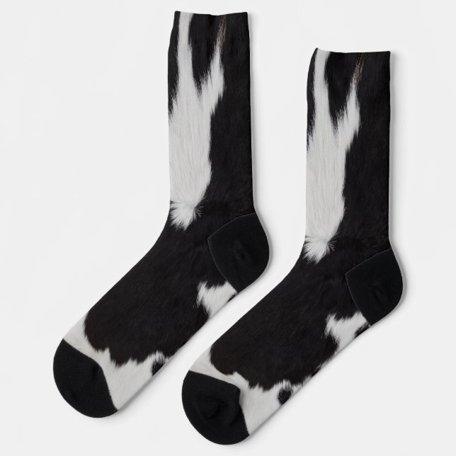 Cow hide Black and White Crew Socks (Left)