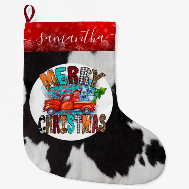 Cow hide Black White Christmas Stocking (Front)