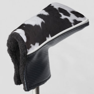cow hide black white  golf head cover