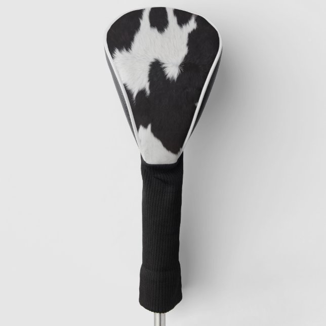 cow hide black white  golf head cover (Front)