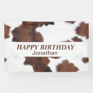 cow hide brown HAPPY BIRTHDAY Banner