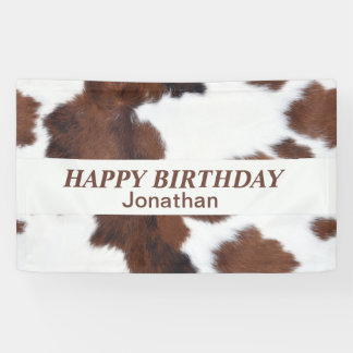cow hide brown HAPPY BIRTHDAY Banner
