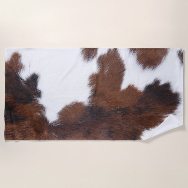 cow hide brown white  beach towel (Front)