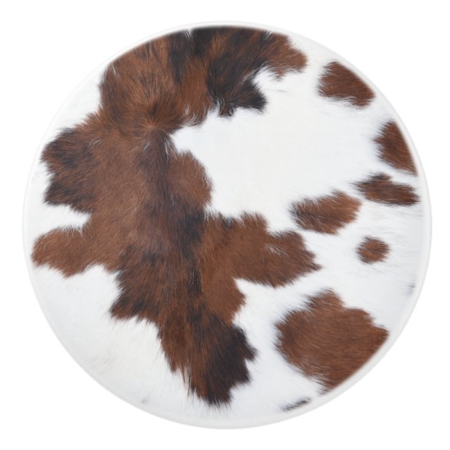 cow hide brown white ceramic knob (Front)