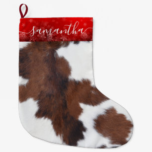 Cow hide brown white Christmas Stocking