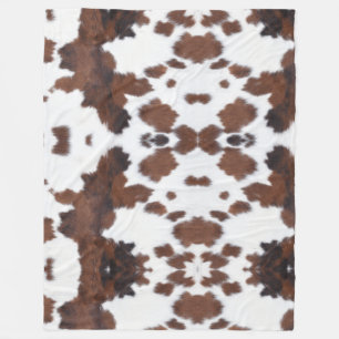 cow hide brown white  fleece blanket