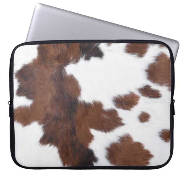 cow hide brown white  laptop sleeve (Front)