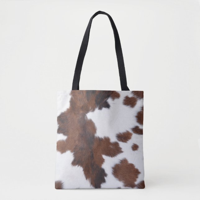 cow hide brown white tote bag (Front)