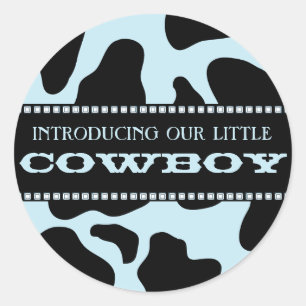 Cow Hide Print Blue Cowboy Baby Shower Sticker