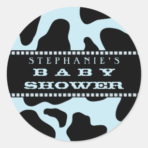Cow Hide Print Blue Cowboy Baby Shower Sticker