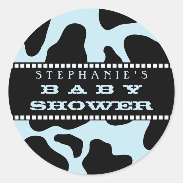 Cow Hide Print Blue Cowboy Baby Shower Sticker (Front)