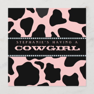 Cow Hide Print Pink Cowgirl Baby Shower Invitation
