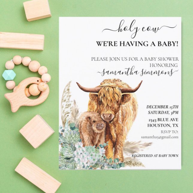 Cow Highland Calf Baby Shower Boho Sage Green (Creator Uploaded)