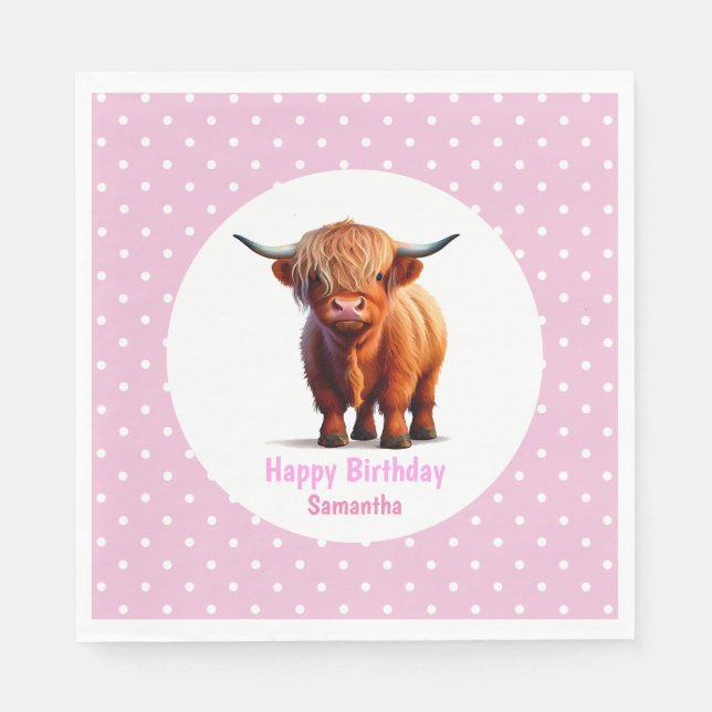 Cow Highland Pink Balloons  Poke Dots Napkin (Front)