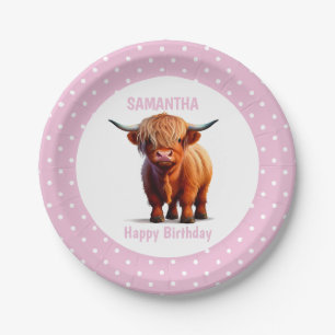 Cow Highland Pink Balloons  Poke Dots Paper Plate