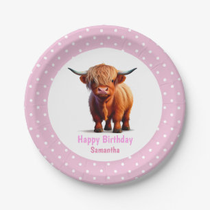 Cow Highland Pink Balloons  Poke Dots Paper Plate