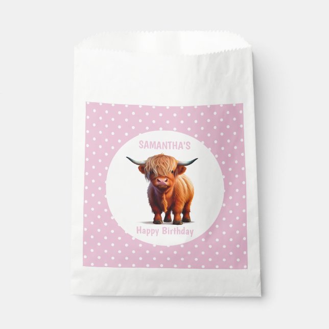 Cow Highland Pink Favour Bags (Front)