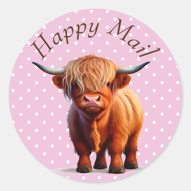 Cow highlander Pink Classic Round Sticker (Front)