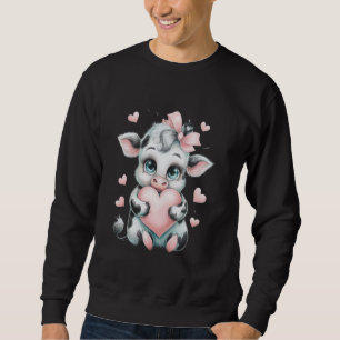 Cow Holding Heart Black & White Pink Coquette Bow Sweatshirt