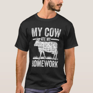 Cow Homework Farm Animals Parent School T-Shirt