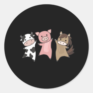 Cow Horse Pig Farm Cute Animals For Kids Classic Round Sticker