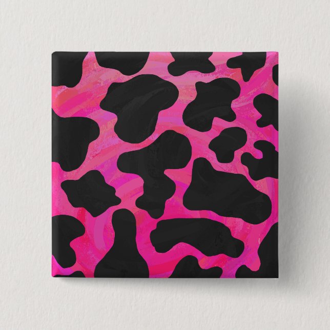 Cow Hot Pink and Black Print 15 Cm Square Badge (Front)