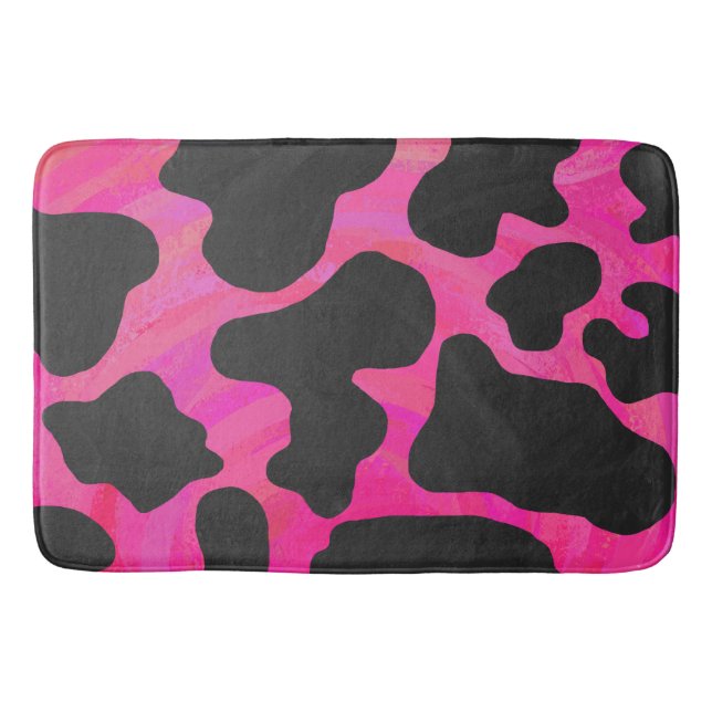 Cow Hot Pink and Black Print Bath Mat (Front)