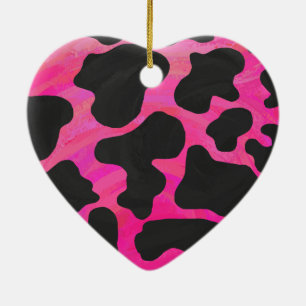 Cow Hot Pink and Black Print Ceramic Tree Decoration