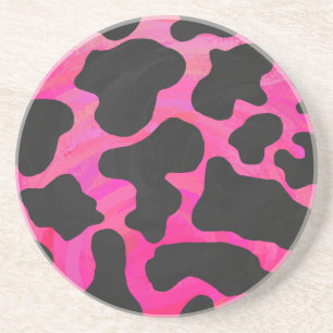 Cow Hot Pink and Black Print Coaster