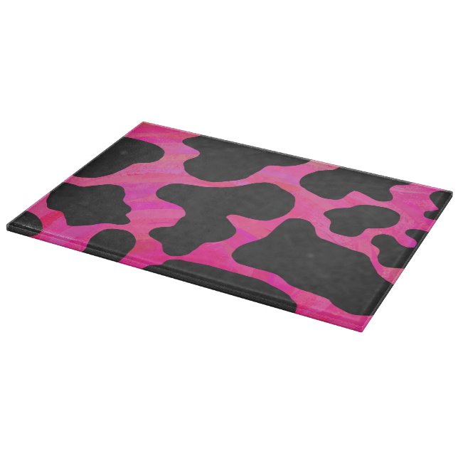 Cow Hot Pink and Black Print Cutting Board (Corner)