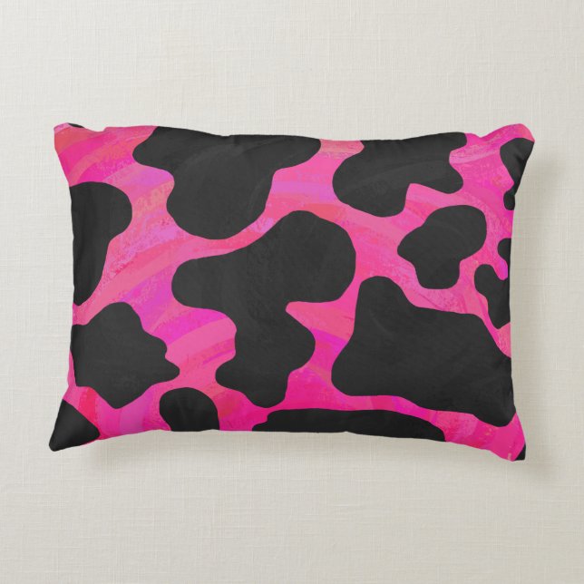 Cow Hot Pink and Black Print Decorative Cushion (Back)