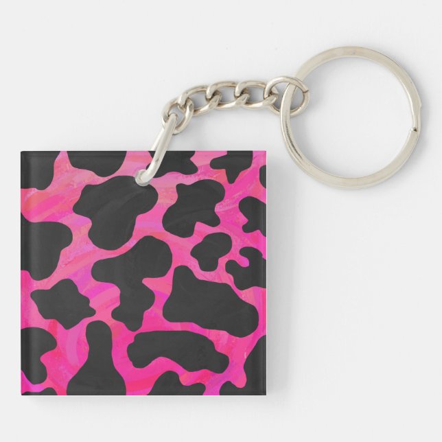 Cow Hot Pink and Black Print Key Ring (Back)