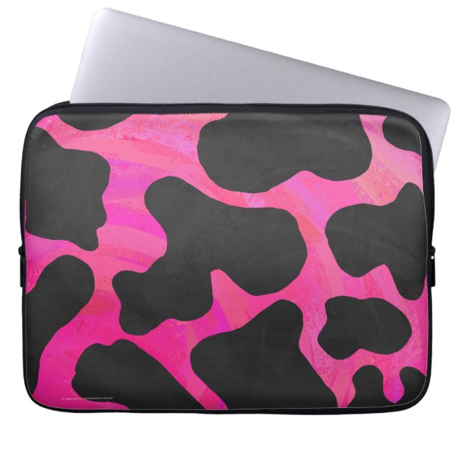 Cow Hot Pink and Black Print Laptop Sleeve (Front)