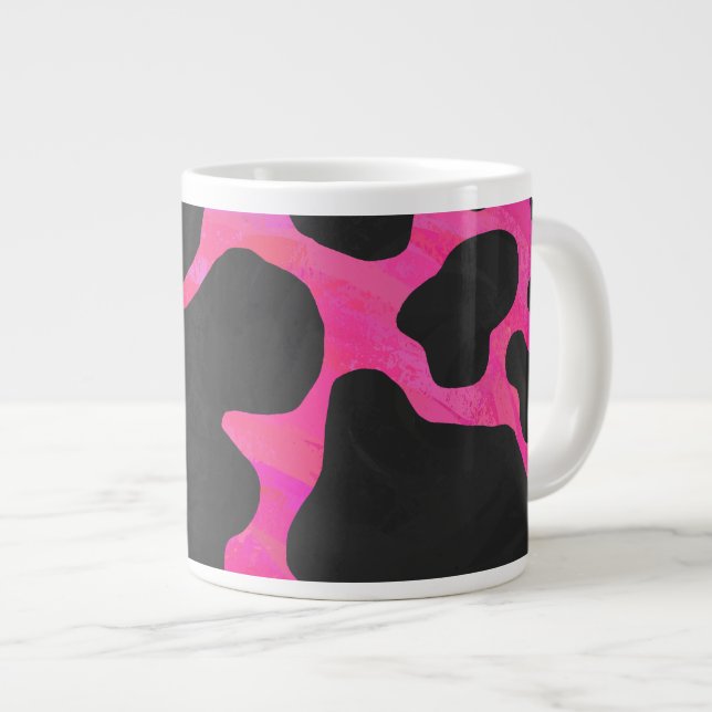 Cow Hot Pink and Black Print Large Coffee Mug (Front Right)