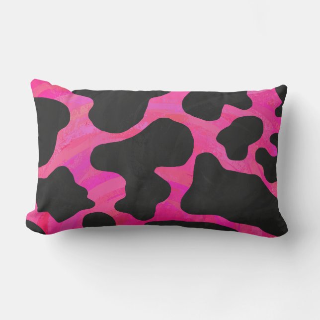 Cow Hot Pink and Black Print Lumbar Cushion (Front)