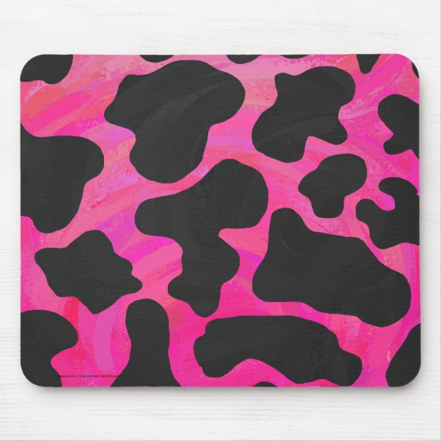 Cow Hot Pink and Black Print Mouse Mat (Front)