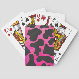 Cow Hot Pink and Black Print Playing Cards