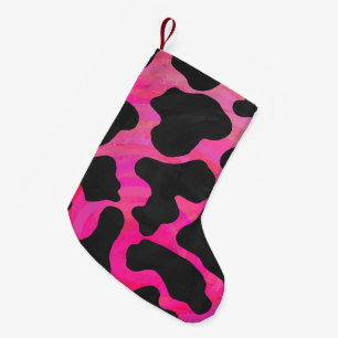Cow Hot Pink and Black Print Small Christmas Stocking