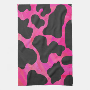 Cow Hot Pink and Black Print Tea Towel