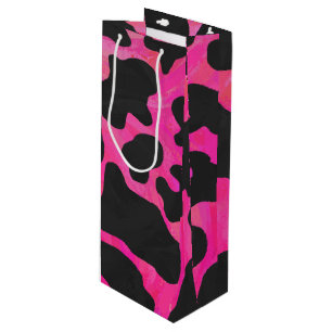 Cow Hot Pink and Black Print Wine Gift Bag
