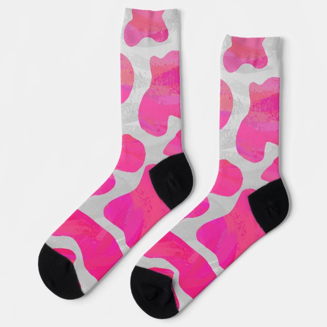 Cow Hot Pink and White Pattern Socks (Left)