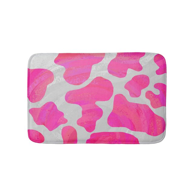 Cow Hot Pink and White Print Bath Mat (Front)