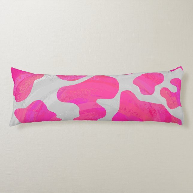 Cow Hot Pink and White Print Body Cushion (Front)