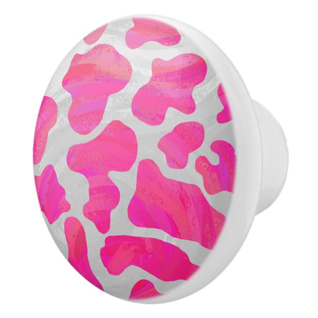 Cow Hot Pink and White Print Ceramic Knob (Right)