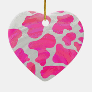 Cow Hot Pink and White Print Ceramic Tree Decoration