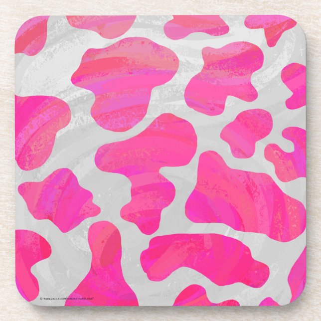 Cow Hot Pink and White Print Coaster (Front)