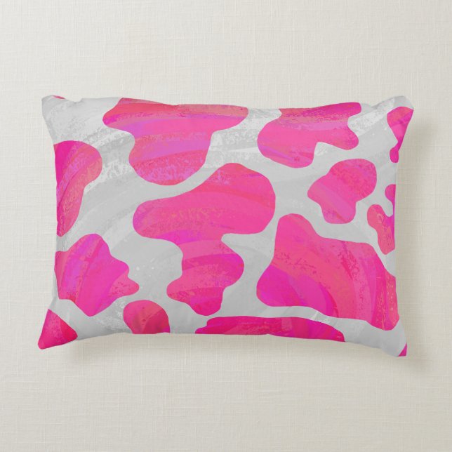 Cow Hot Pink and White Print Decorative Cushion (Back)