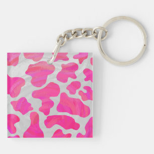 Cow Hot Pink and White Print Key Ring